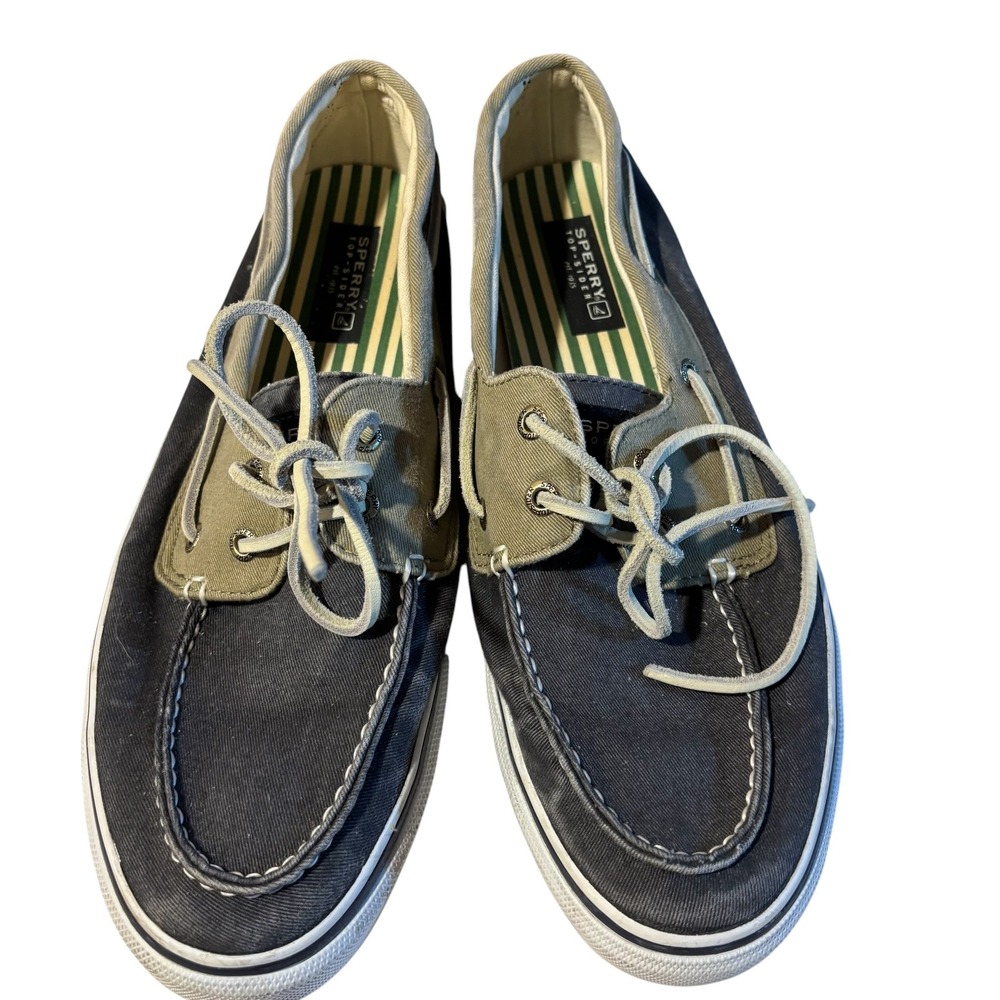 Sperry Top-Sider Bahama Boat Shoes Mens 10.5M Navy Olive Green‎ Canvas Sneaker